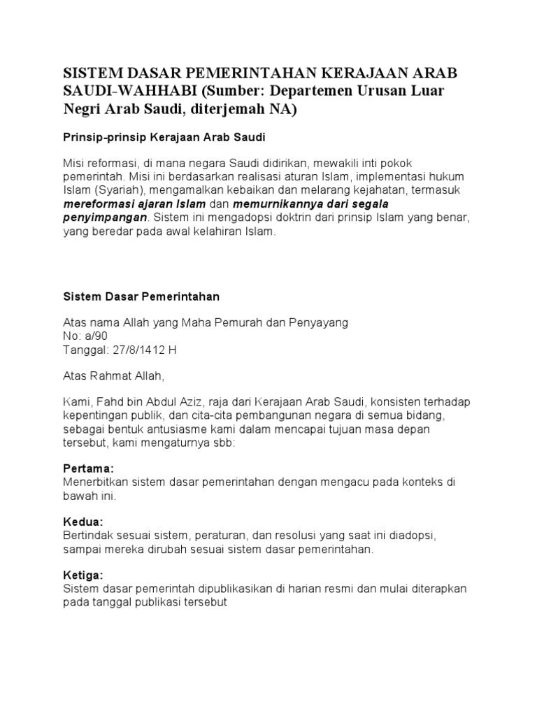 Sistem Dasar Pemerintahan Kerajaan Arab Saudi