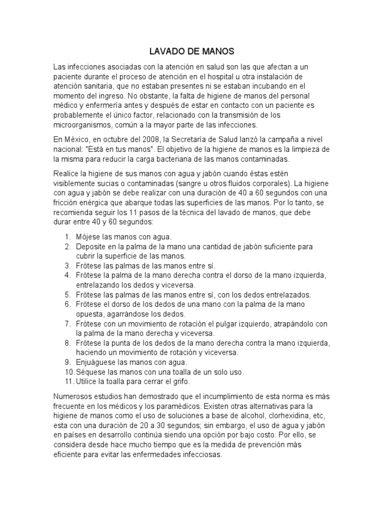 Importancia y Técnica del Lavado de Manos | PDF | Lavado de manos | Higiene