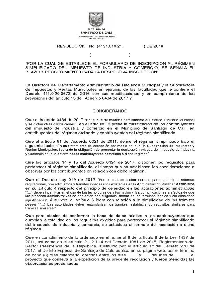 Formulario de Inscripción ICA Cali | PDF | Impuestos | Contribuyente