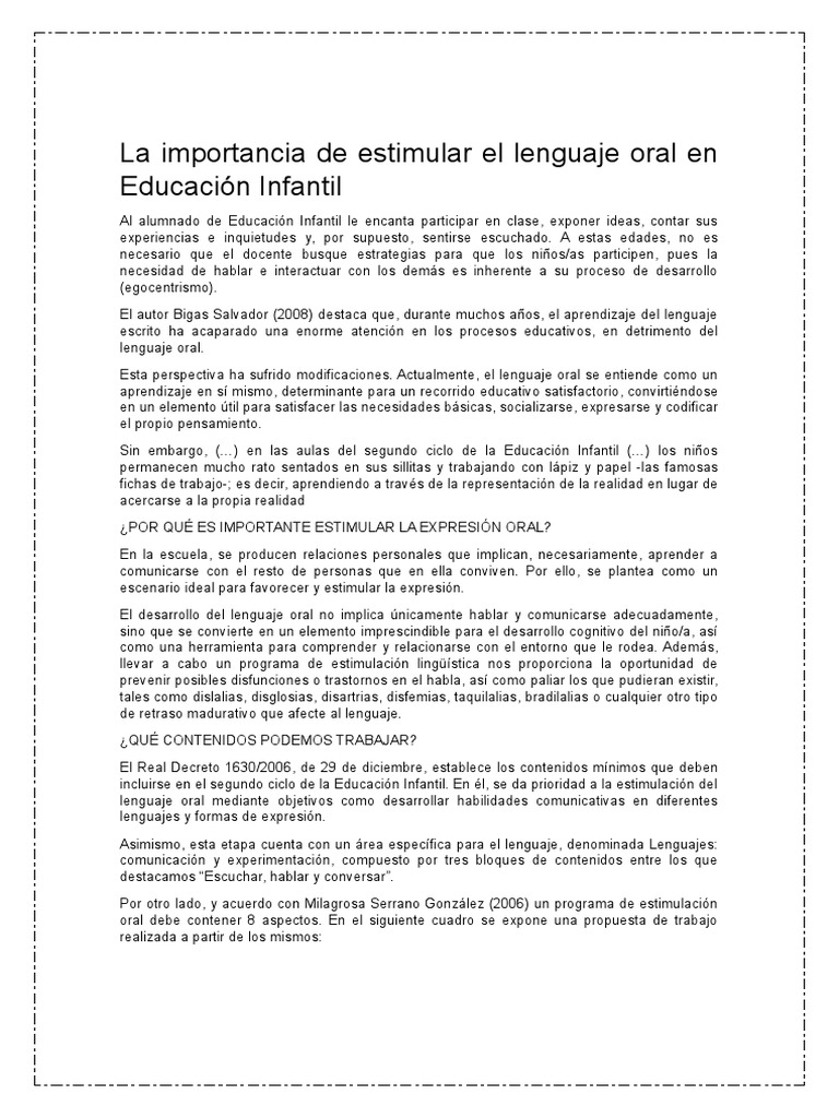 Estimulación del lenguaje oral en infantil | PDF | Educación de la ...