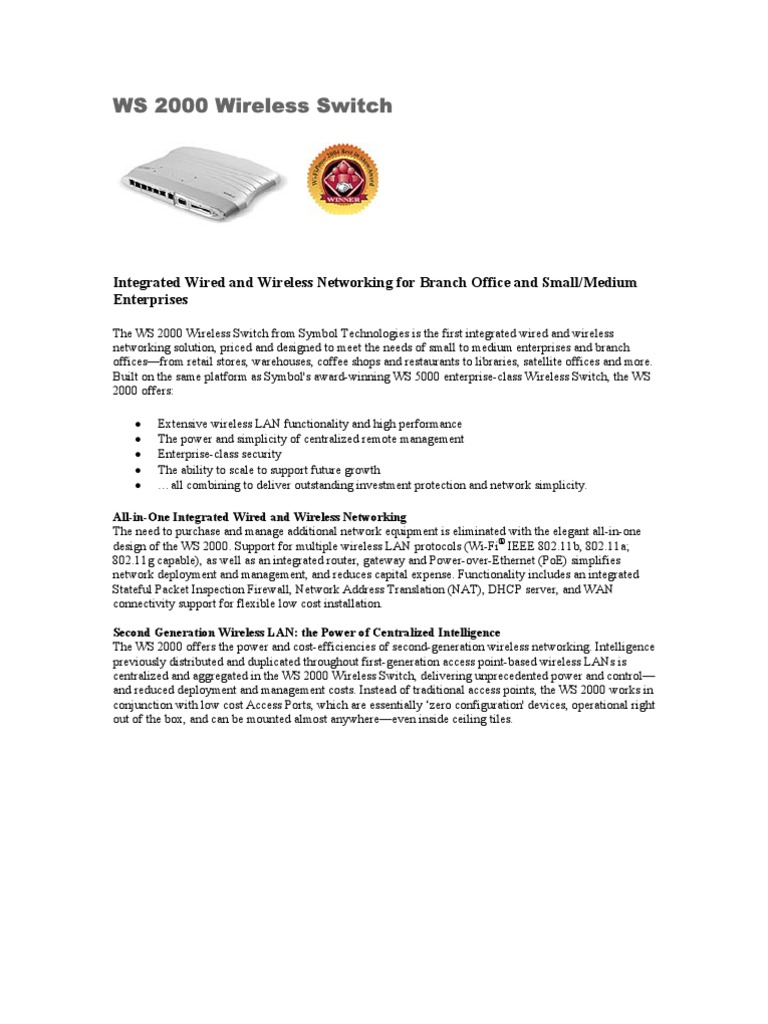 WS 2000 Wireless Switch | Ip Address | Computer Network