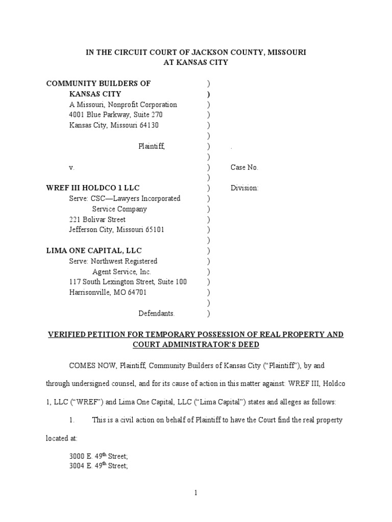 Missouri Abandoned Housing Petition | PDF | Deed | Nuisance