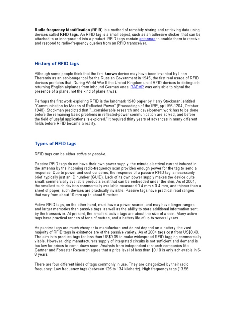 Understanding RFID Technology and Uses | PDF | Radio Frequency ...