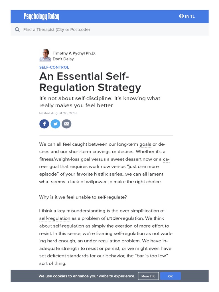 An Essential Self-Regulation Strategy - Psychology Today | PDF | Self