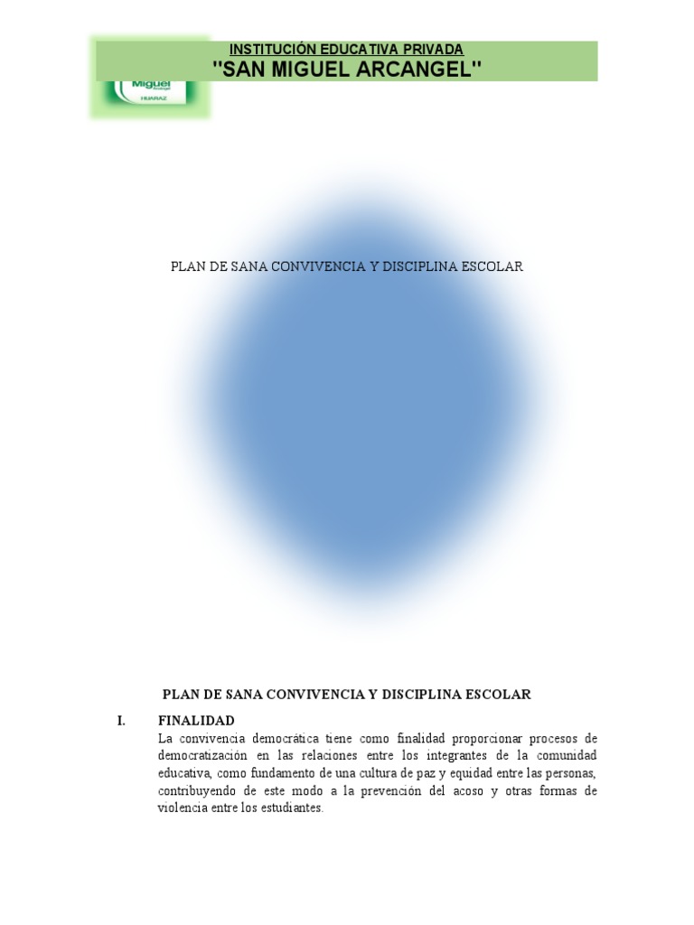 PLAN DE SANA CONVIVENCIA Y DISCIPLINA ESCOLAR 2022 | PDF | Adultos ...