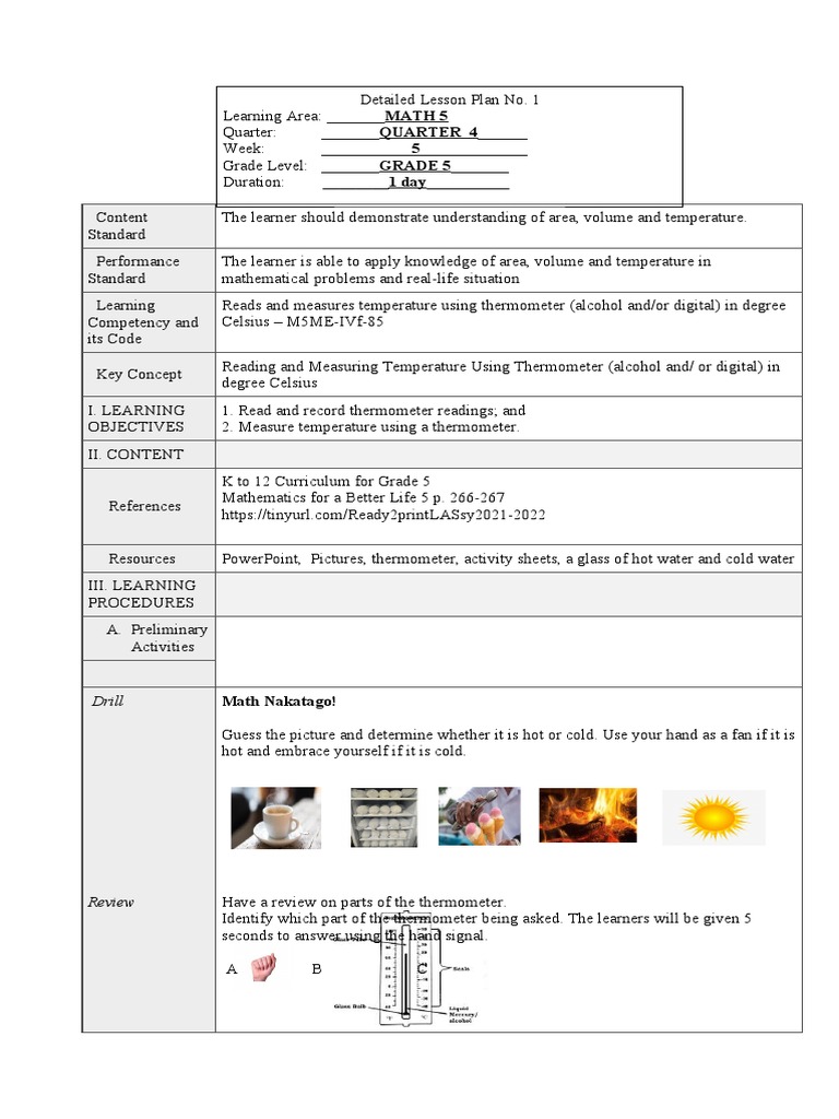 Grade 5 Math: Measuring Temperature | PDF | Thermometer | Temperature