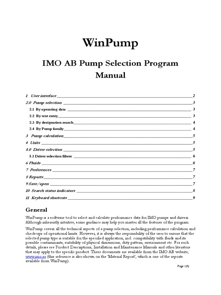 WinPump User Manual for Pump Selection | PDF | Pump | Menu (Computing)