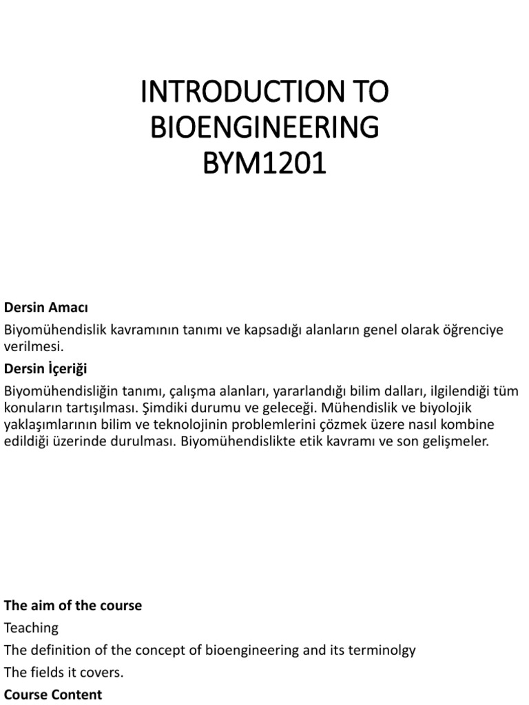 Introduction To Bioengineering BYM1201 | PDF