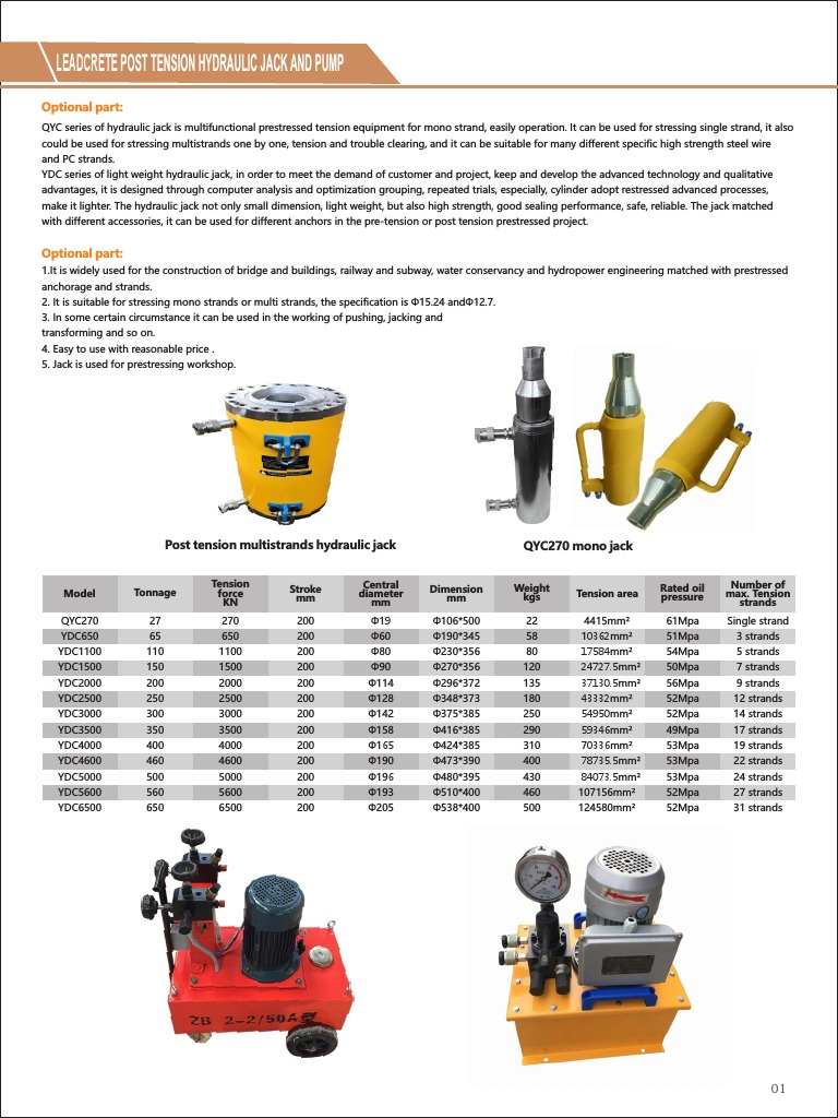 Monostrand Hydraulic Jack Overview | PDF | Prestressed Concrete ...