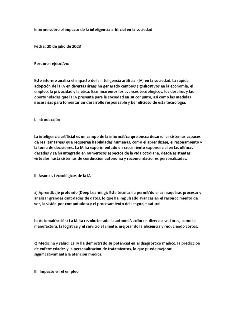 Informe Sobre El Impacto de La Inteligencia Artificial en La Sociedad ...