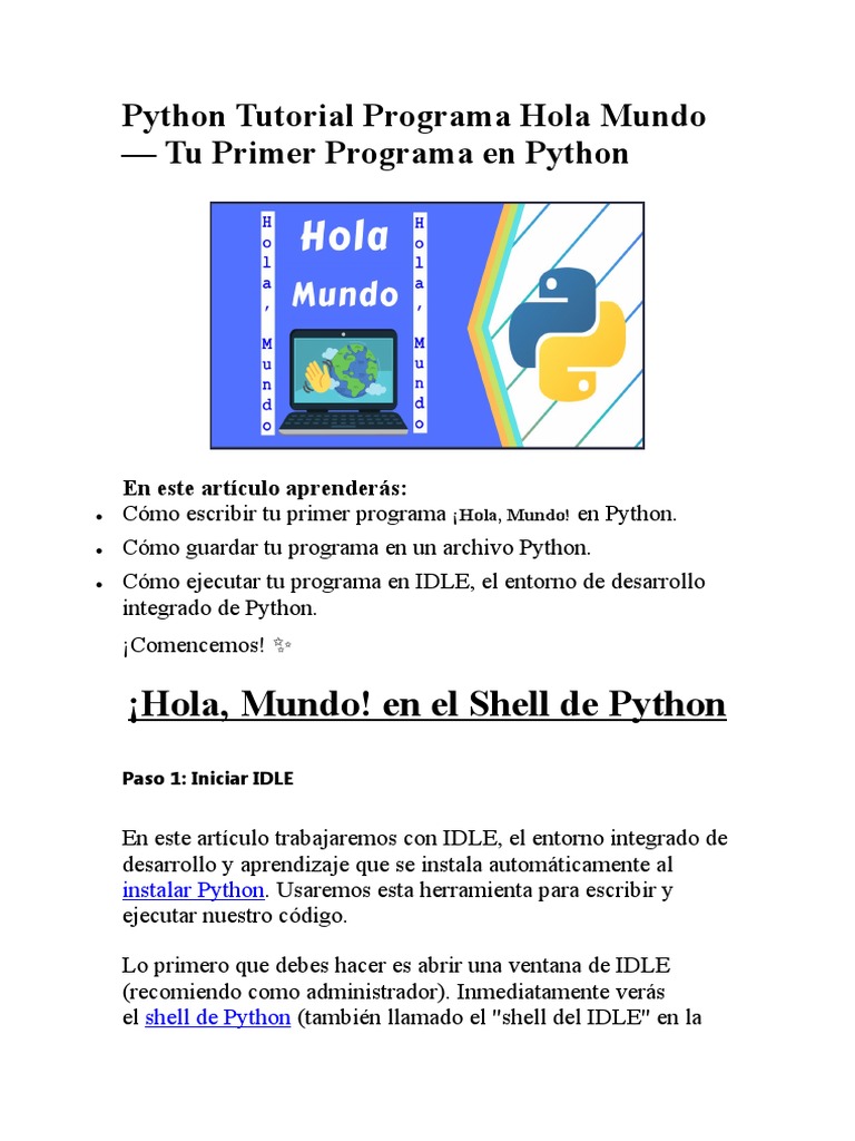 Conociendo IDLE y Hola Mundo | PDF | Python (lenguaje de programación ...