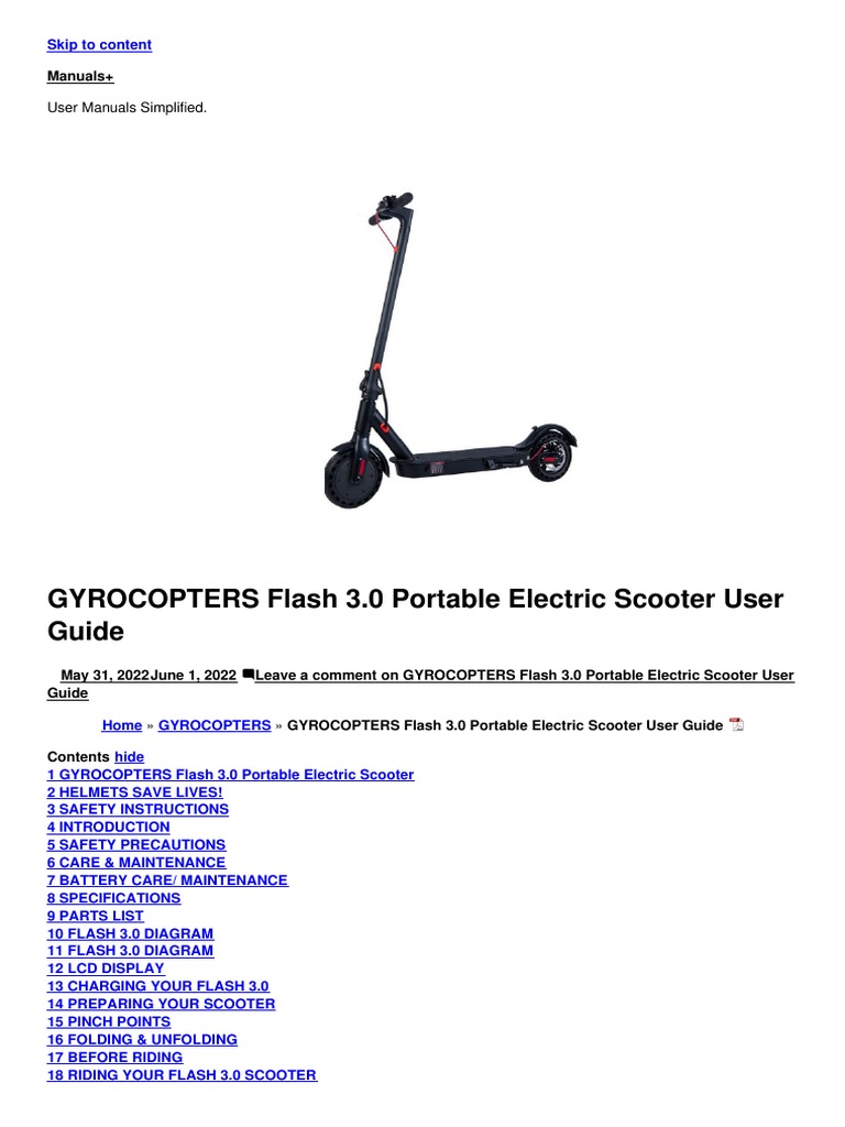 Flash 3.0 Electric Scooter User Manual | PDF | Rechargeable Battery |  Traffic