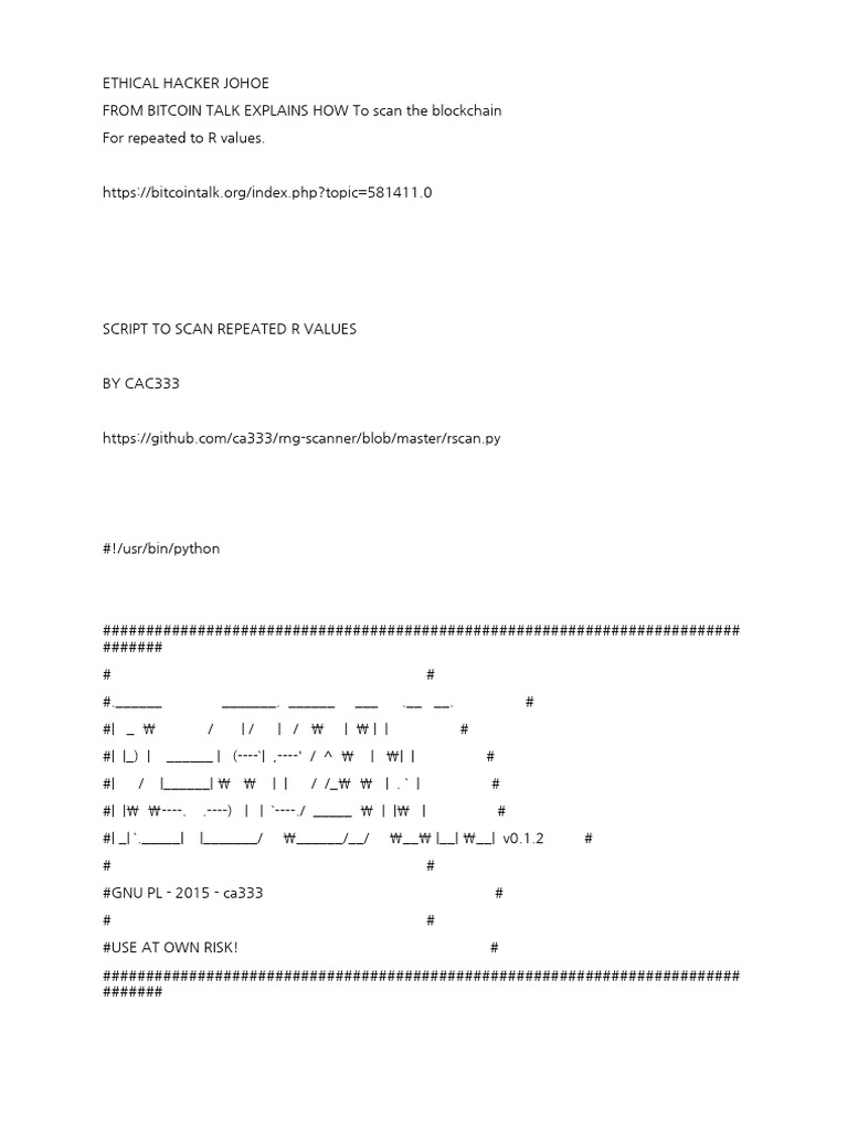 ECDSA SCRIPT TO SCAN FOR REUSED R VALUES - Py | PDF | Security |  Cyberwarfare