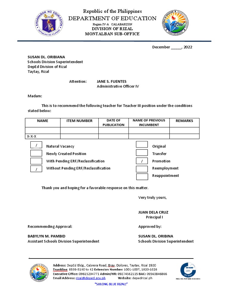Recommendation Form Template | PDF