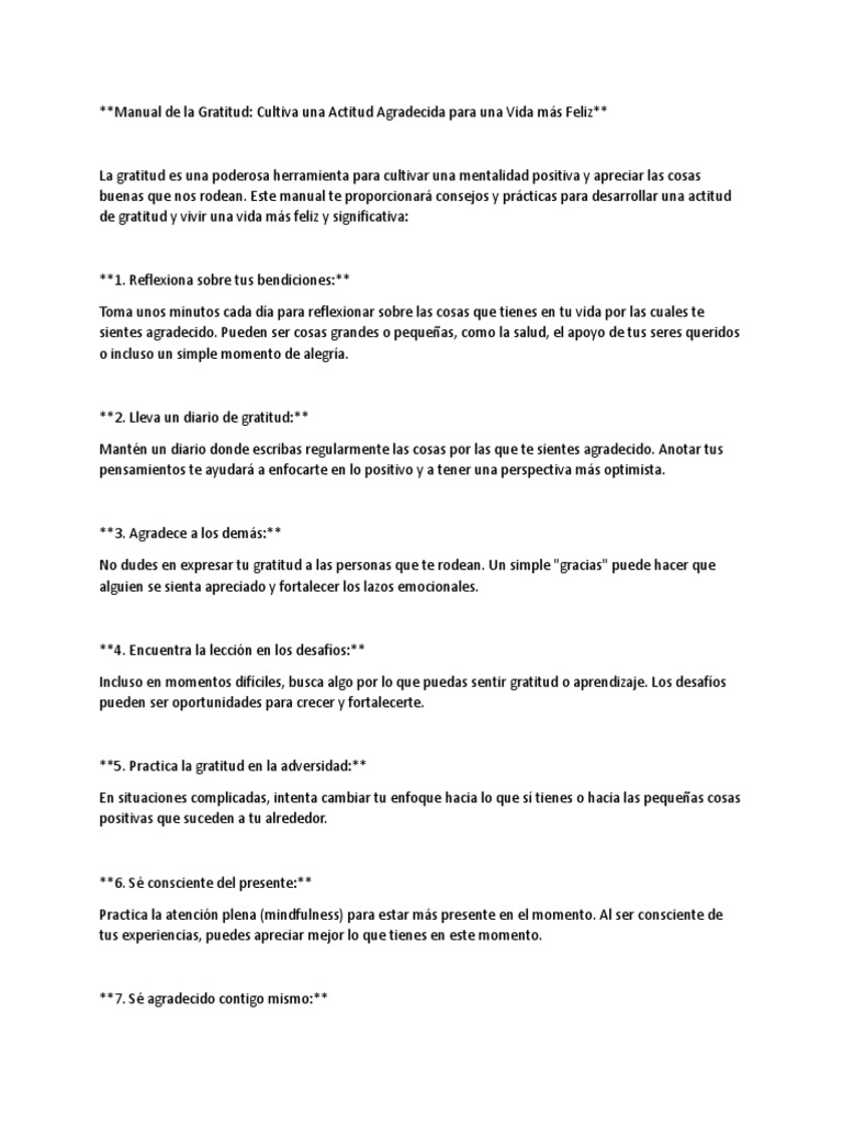 Manual De La Gratitud Cultiva Una Actitud Agradecida Para Una Vida Más