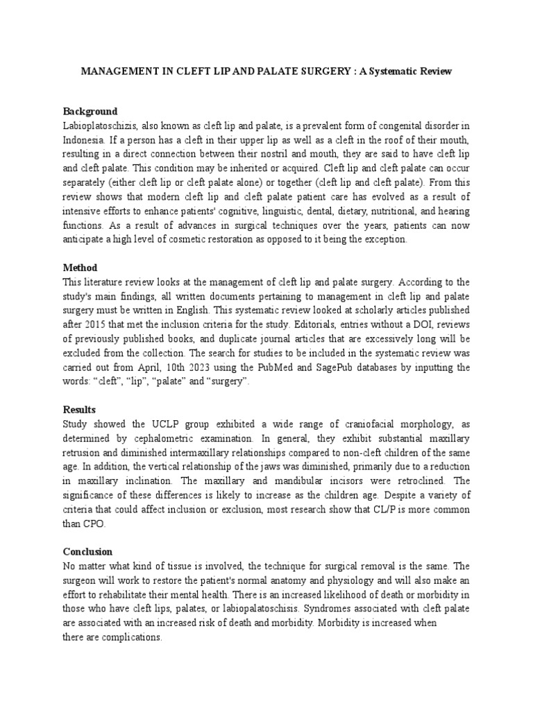 Abstract - MANAGEMENT IN CLEFT LIP AND PALATE SURGERY | PDF | Diseases ...