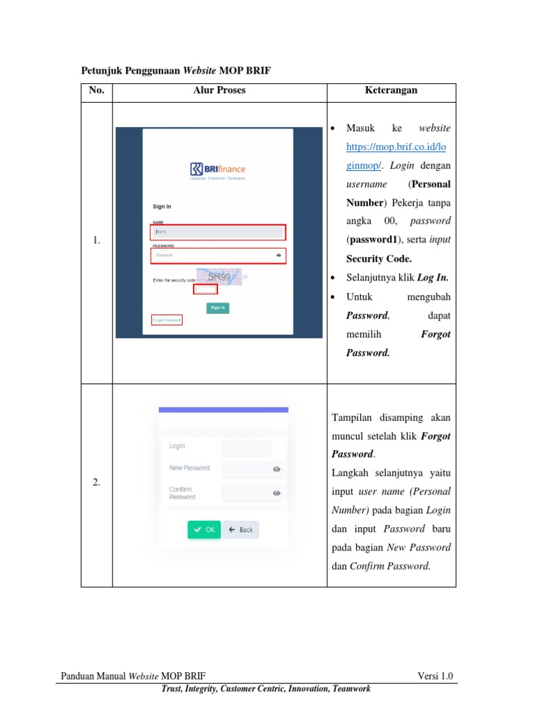 Panduan Penggunaan Website MOP BRIF | PDF
