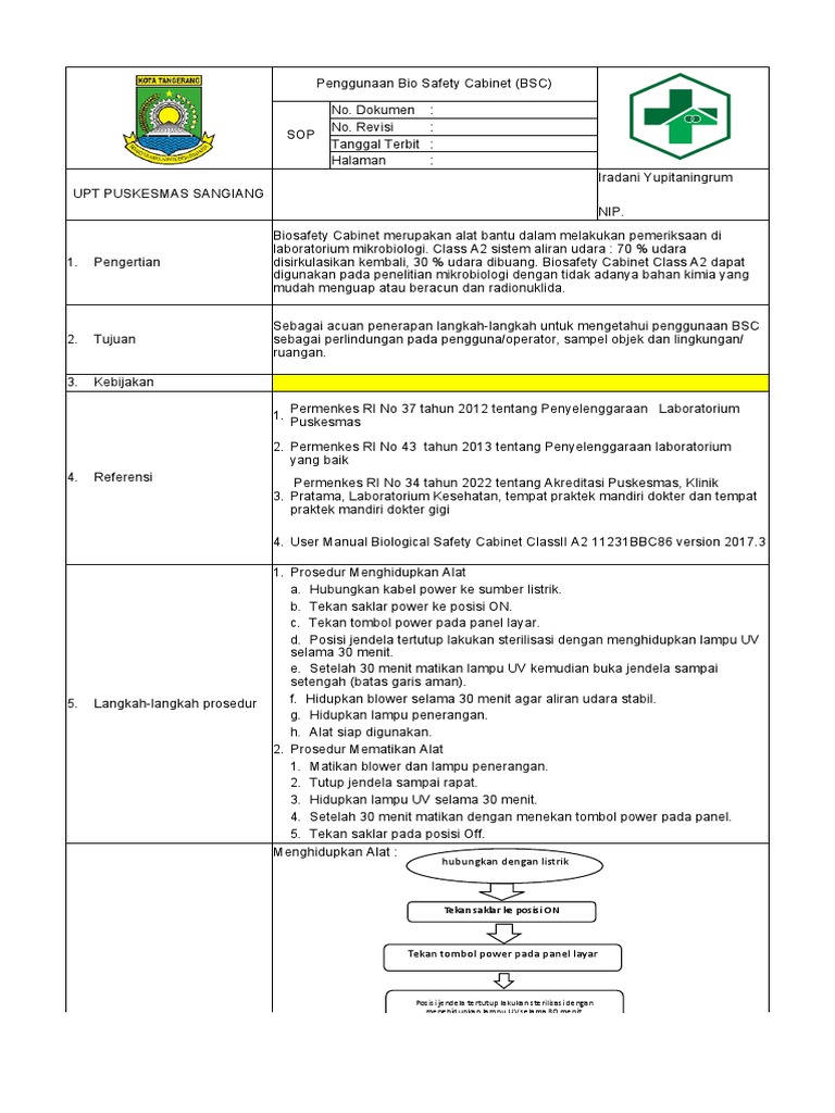SOP Penggunaan Biosafety Cabinet BSC | PDF