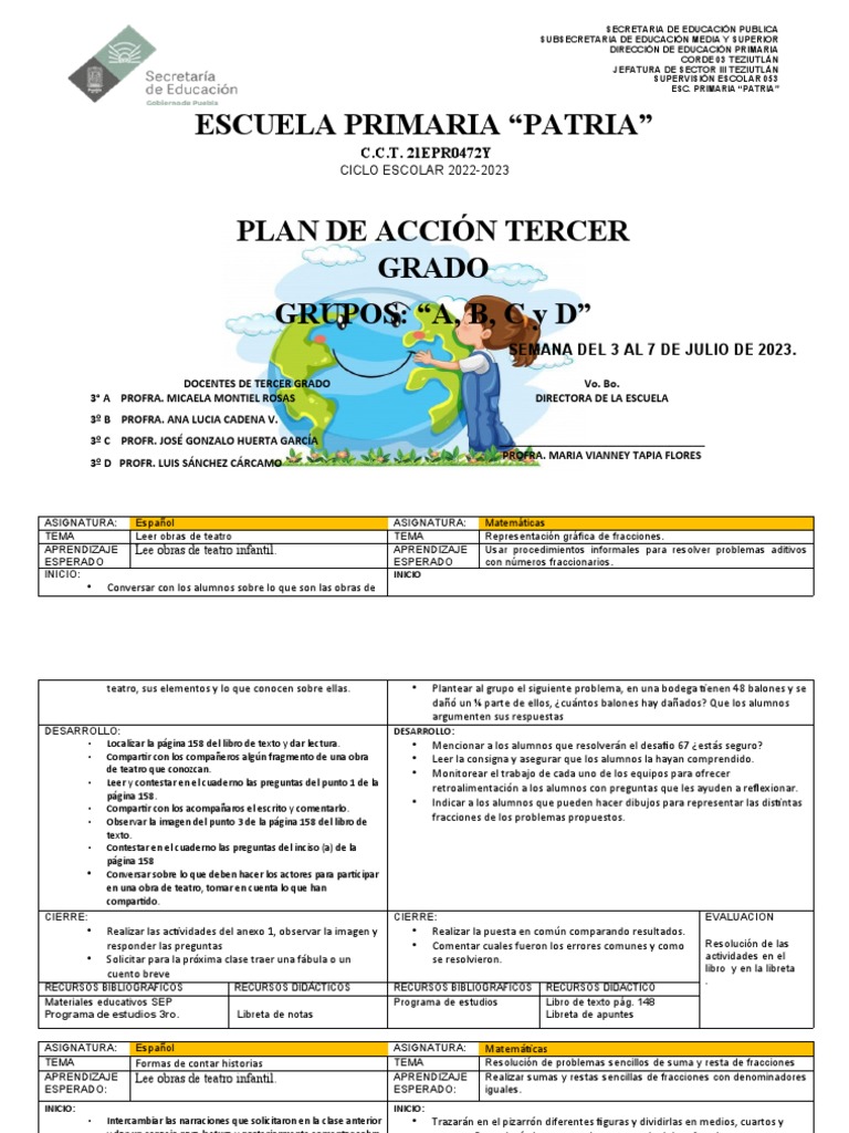 Plan Del 3 Al 7 de Julio | PDF | Evaluación | Multiplicación