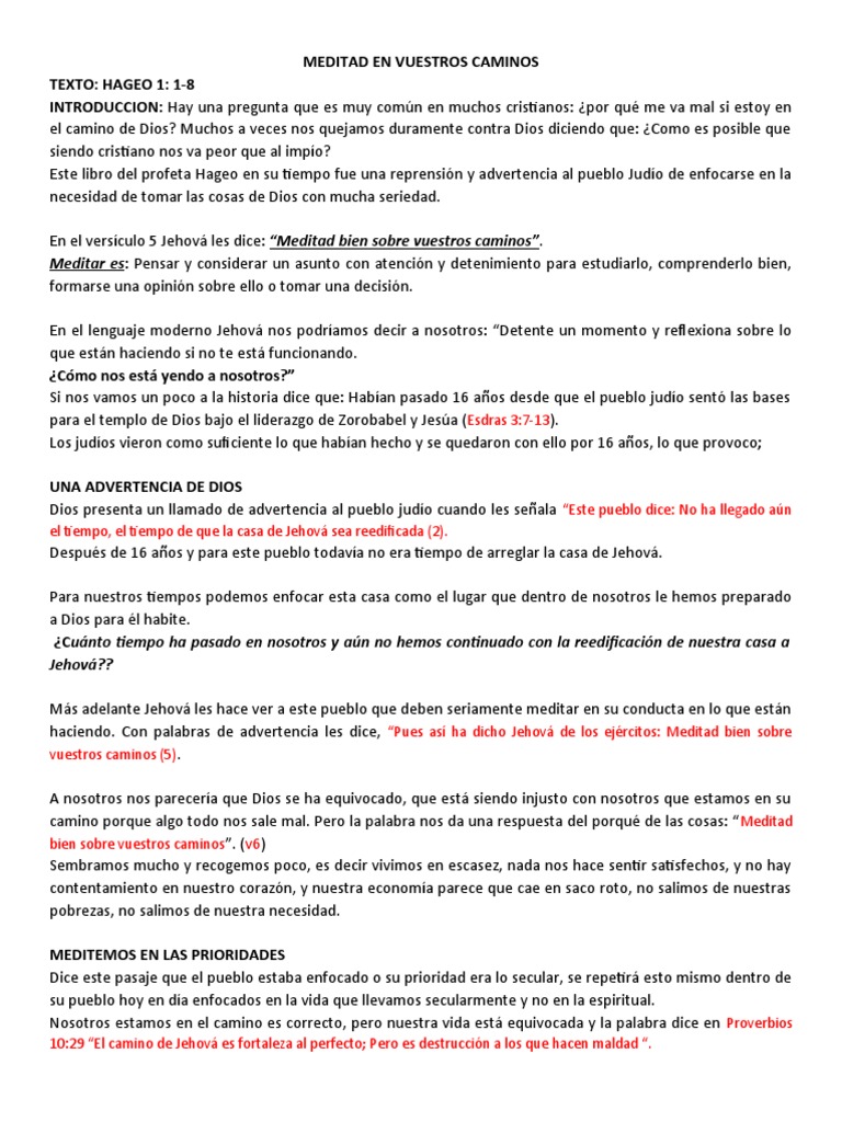 Meditad en vuestros caminos: Hageo 1 | PDF | Dios | Pecado