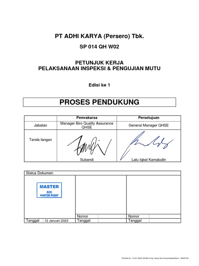 SP 014 QH W02 Prosedur Pelaksanaan Inspeksi Dan Pengujian Mutu Edisi 1 ...