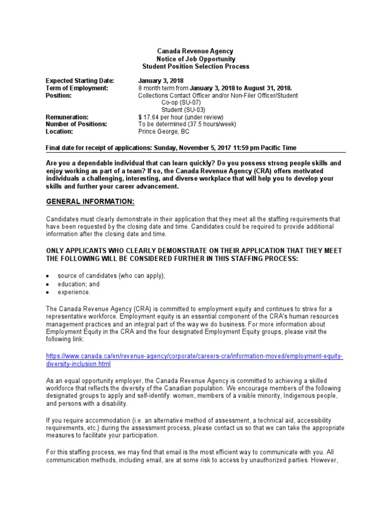 CRA Student Job in Prince George | PDF | Economies | Business