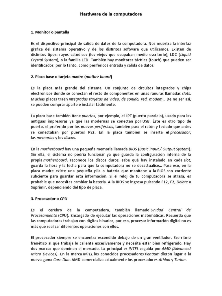 Componentes Clave del Hardware de PC | PDF | Hardware de la computadora ...