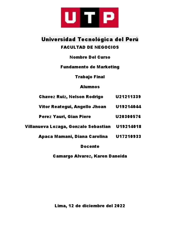 Trabajo final de marketing grupal pdf precios mercado econom a 
