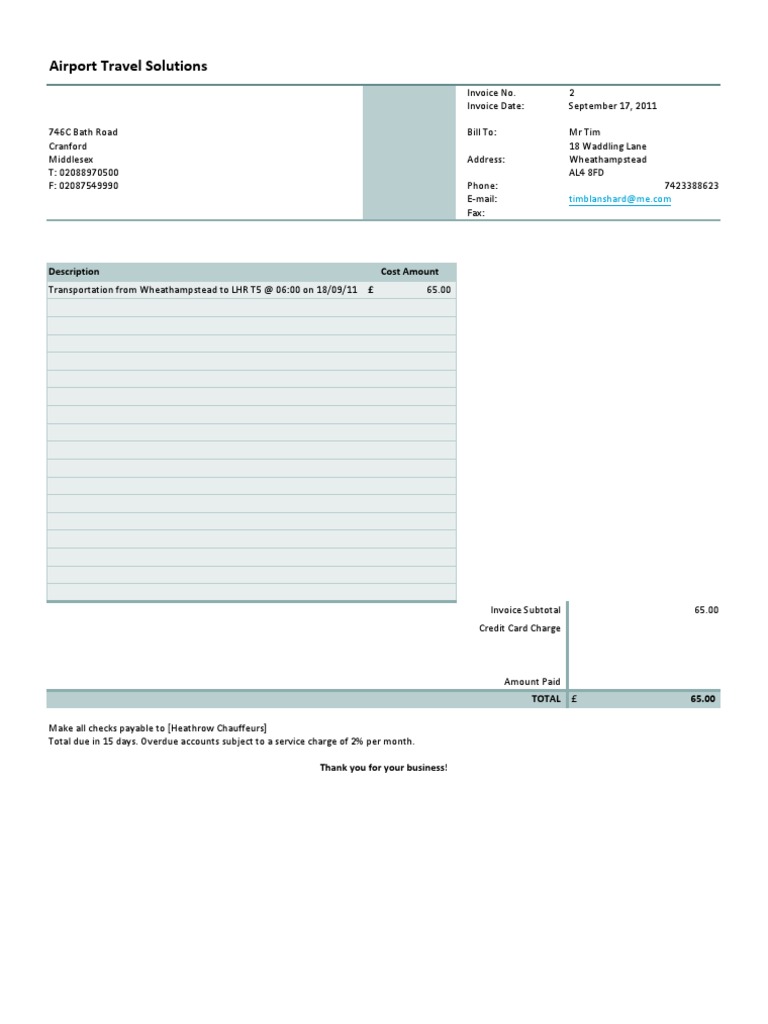 Invoice for Tim Cranford's Service | PDF