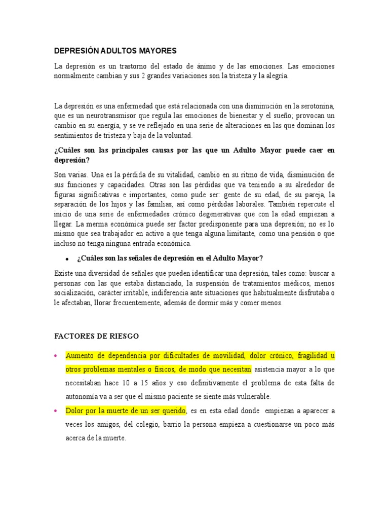 Depresión Adultos Mayores | PDF | Trastorno depresivo mayor | Adultos