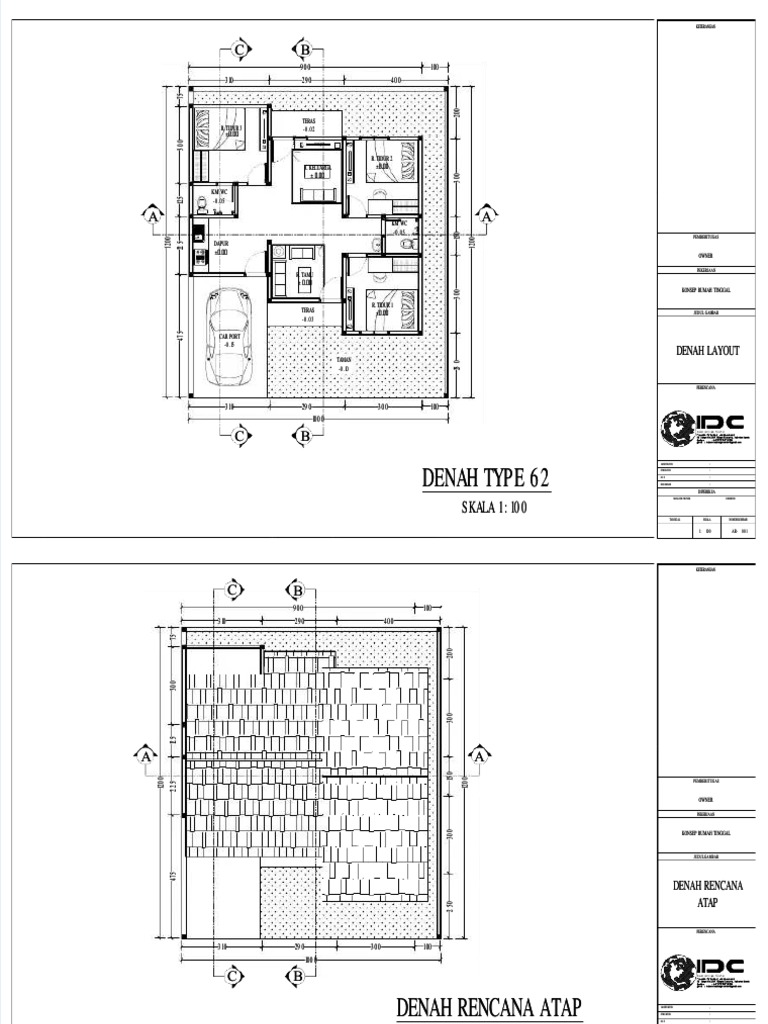 PDF Gambar Kerja Rumah 1 Lantai Type 62 Compress | PDF