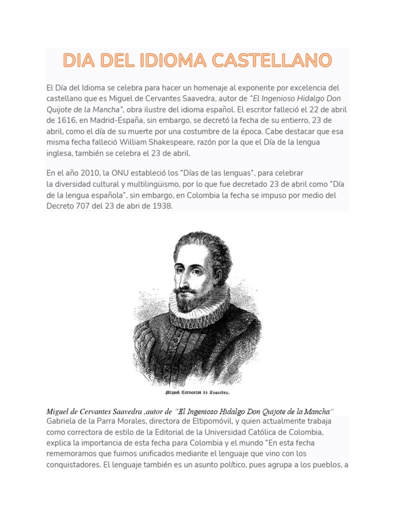 Importancia del Día del Idioma en Colombia | PDF | Don Quijote | Miguel ...