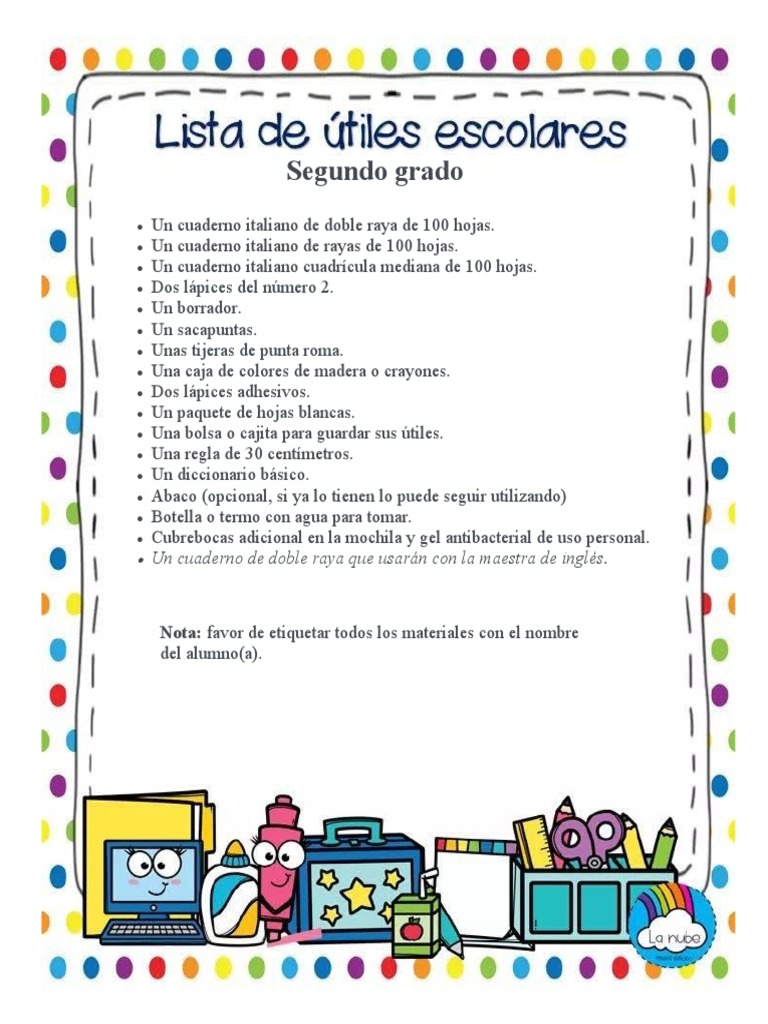 Lista de útiles para 2do grado 2025 | PDF | Hogar, jardinería y bricolaje