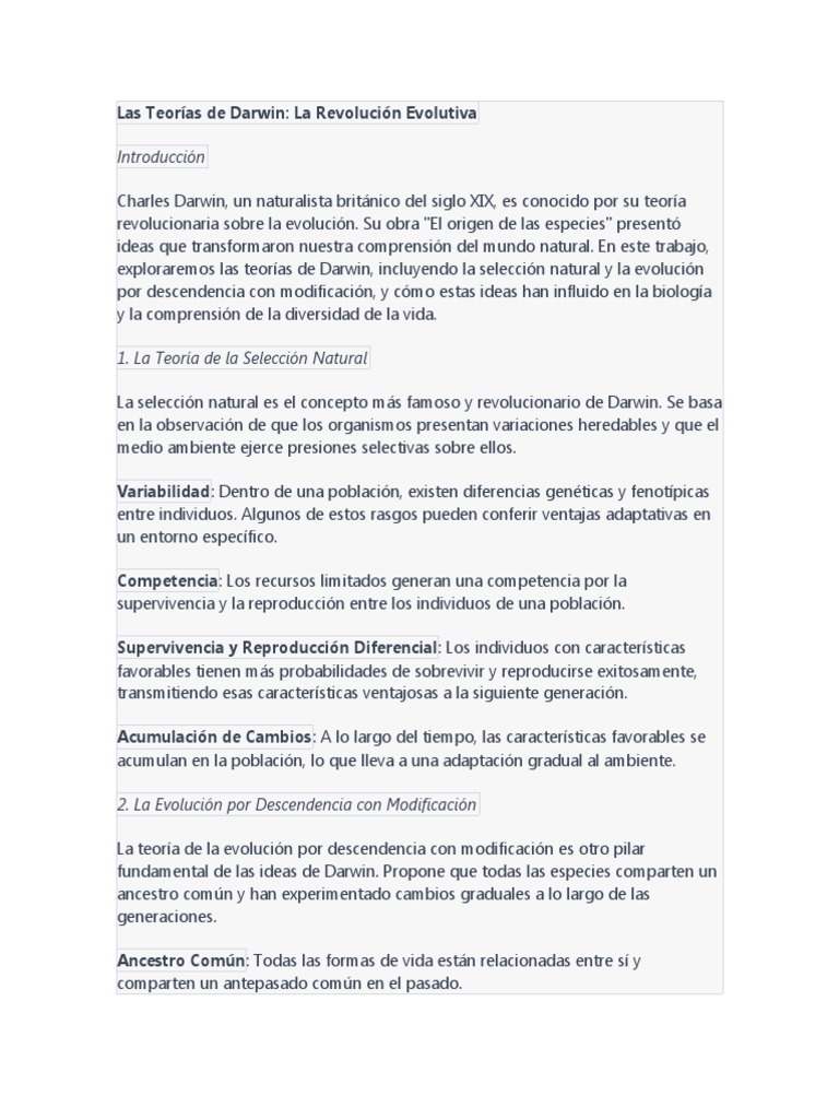 Las Teorías de Darwin | PDF | Evolución | Seleccion natural