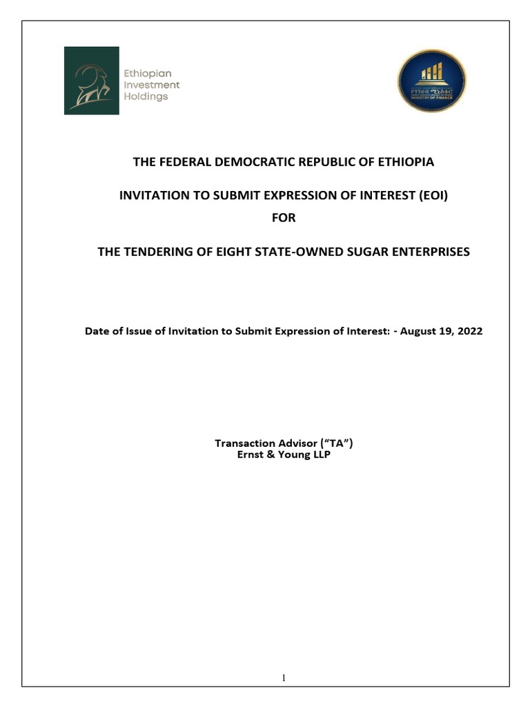 Ethiopia Sugar Enterprises EOI Invitation | PDF | Request For Proposal ...