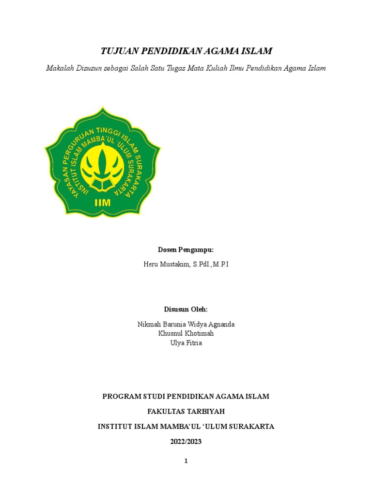 Tujuan Pendidikan Agama Islam Pdf