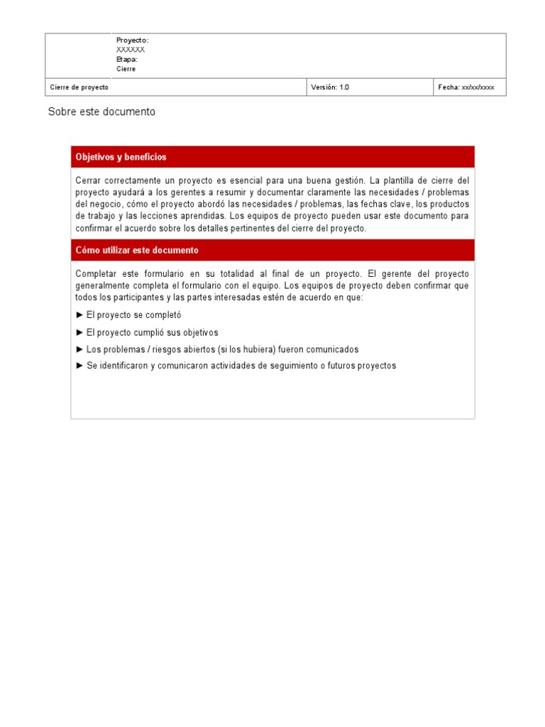PMO - Acta de Cierre Del Proyecto - Plantilla | PDF | Presupuesto