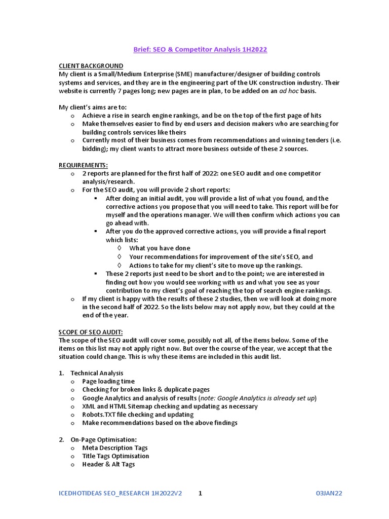 SEO Audit & Competitor Analysis Plan | PDF | Search Engine Optimization ...
