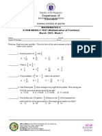 GRADE 5 5 Item Weekly Test Multiplication of Fractions