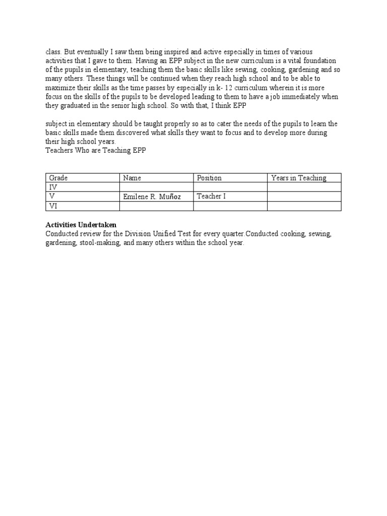 Importance of EPP in Elementary Education | PDF