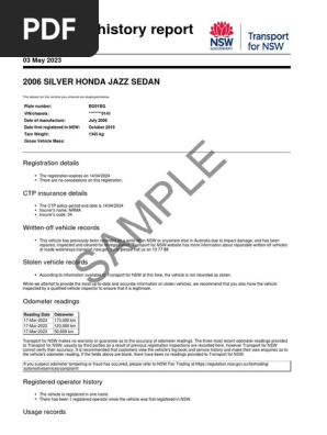 Vehicle History Report Sample
