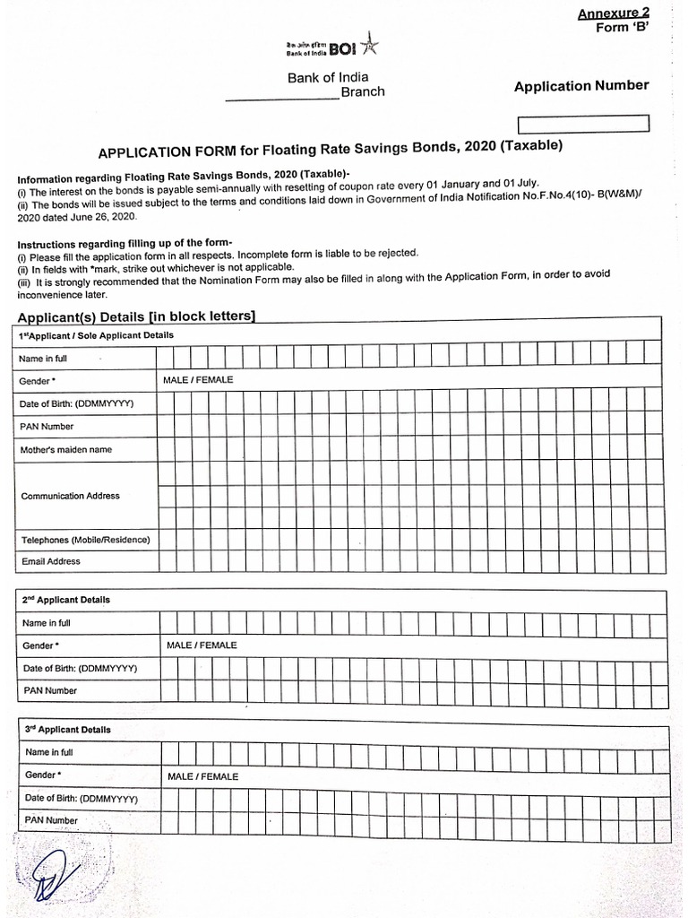 Application Form RBI Bond | PDF