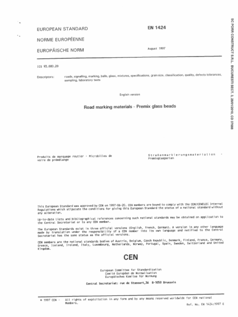 EN 1424 - Road Marking Materials - Premix Glass Beads | PDF