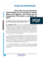 Antonio Ayllón crítica las declaraciones electoralistas de la Consejera de Salud, María José Montero, que afirma que el hospital del PTS abrirá a principios de 2012