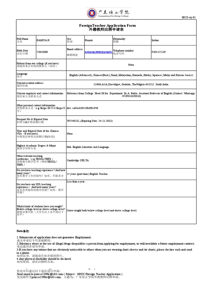Foreign Teacher Application Guide | PDF | English As A Second Or ...