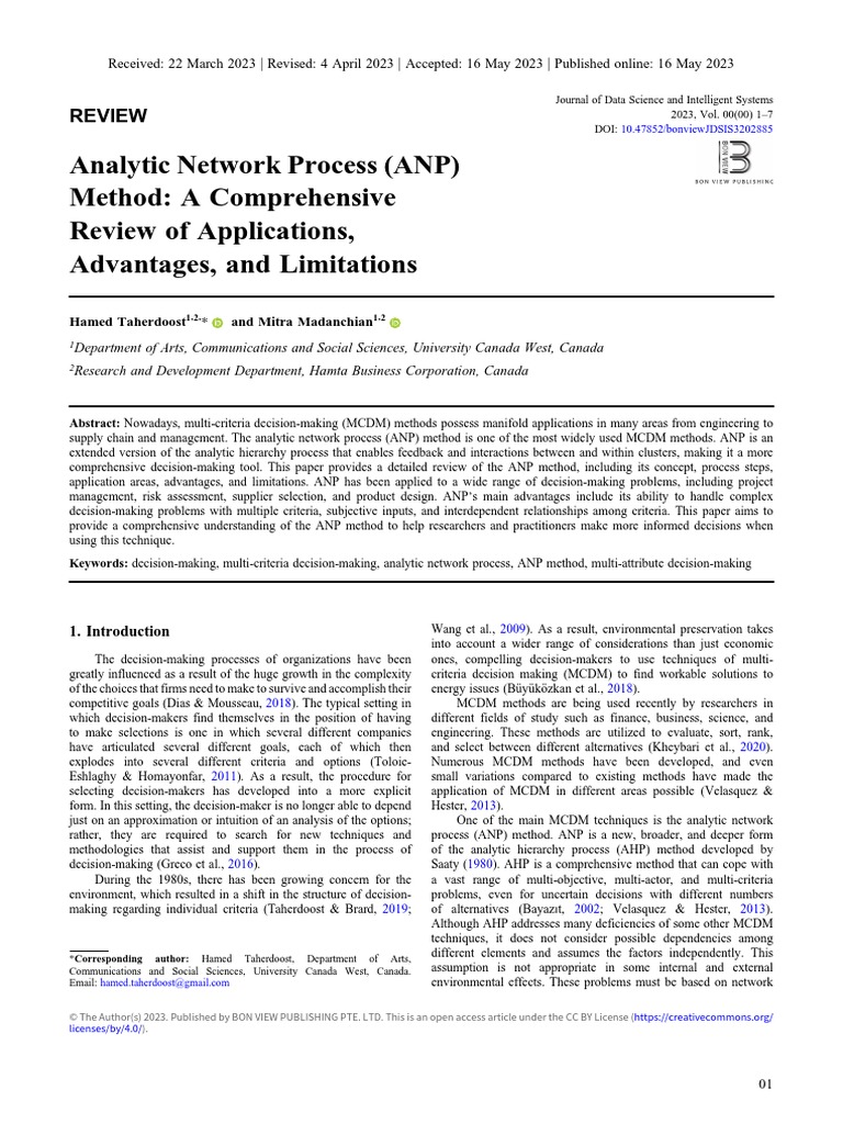 Comprehensive Review of ANP Method | PDF | Decision Making | Matrix ...