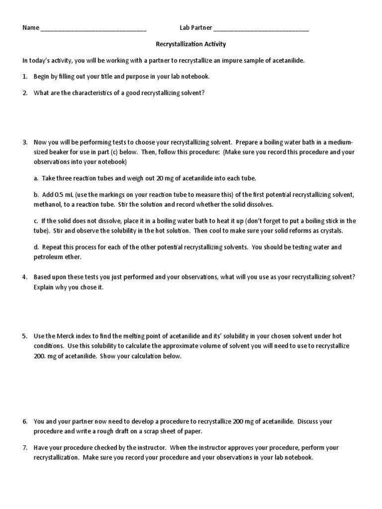 Recrystallization Activity PDF Thin Layer Chromatography Solubility