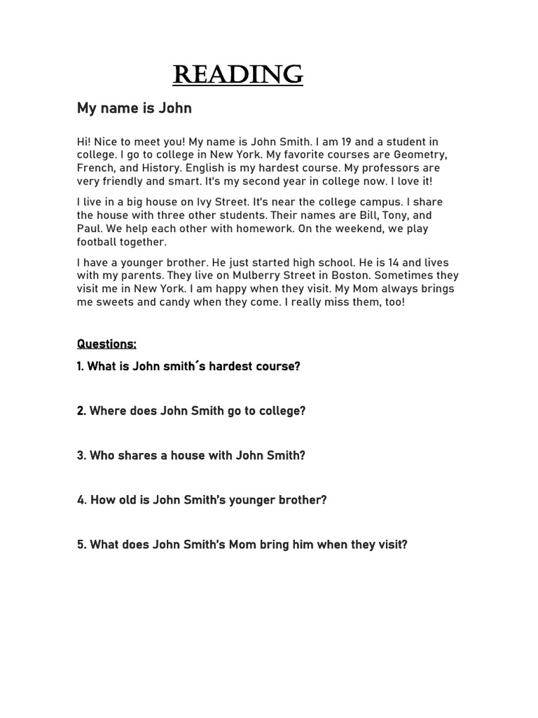 Reading tests pdf