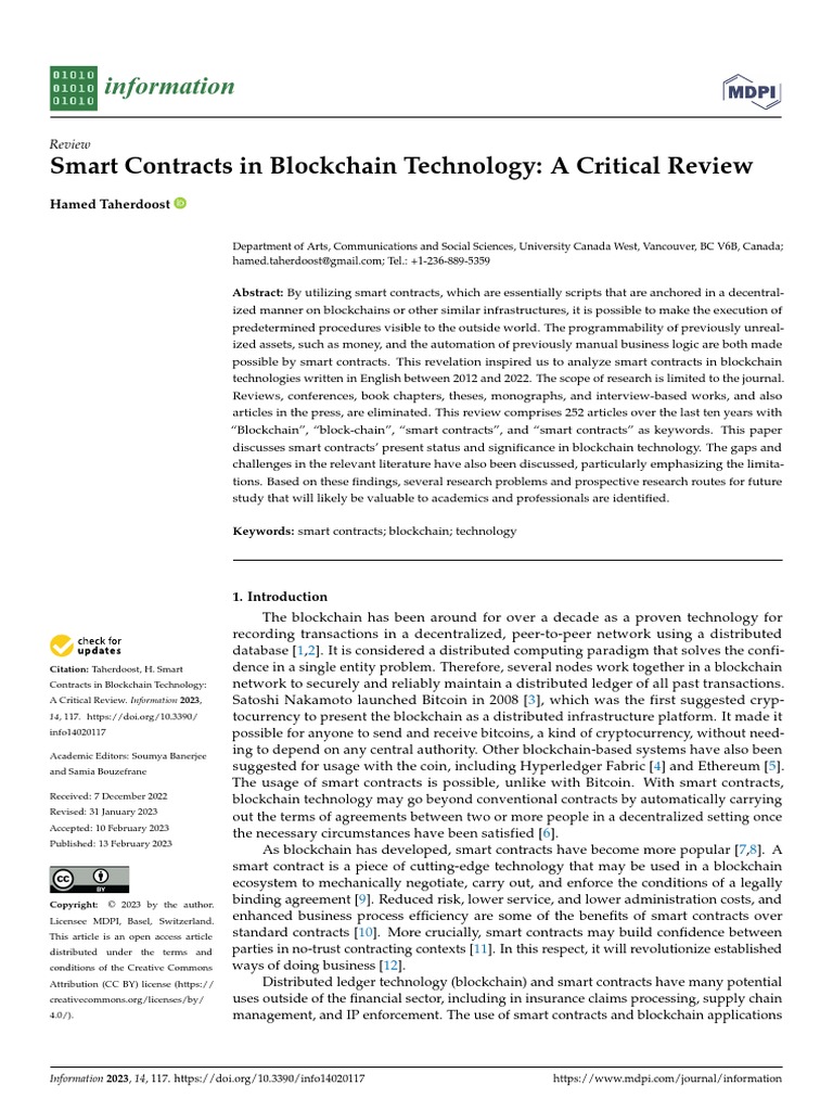 Smart Contracts in Blockchain Technology: A Critical Review | PDF ...