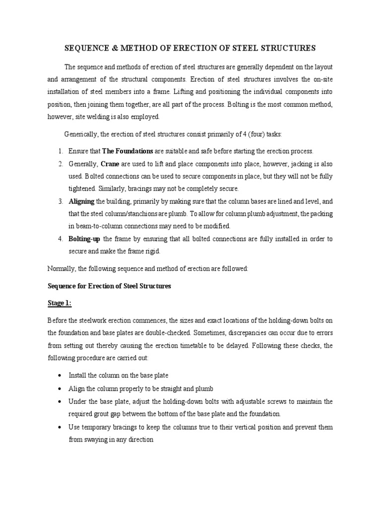 Steel Structure Erection Sequence Guide | PDF | Crane (Machine) | Screw